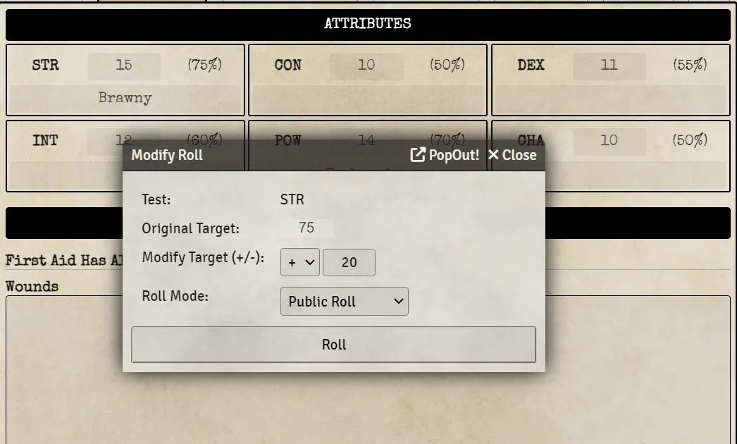 Modify Roll Window