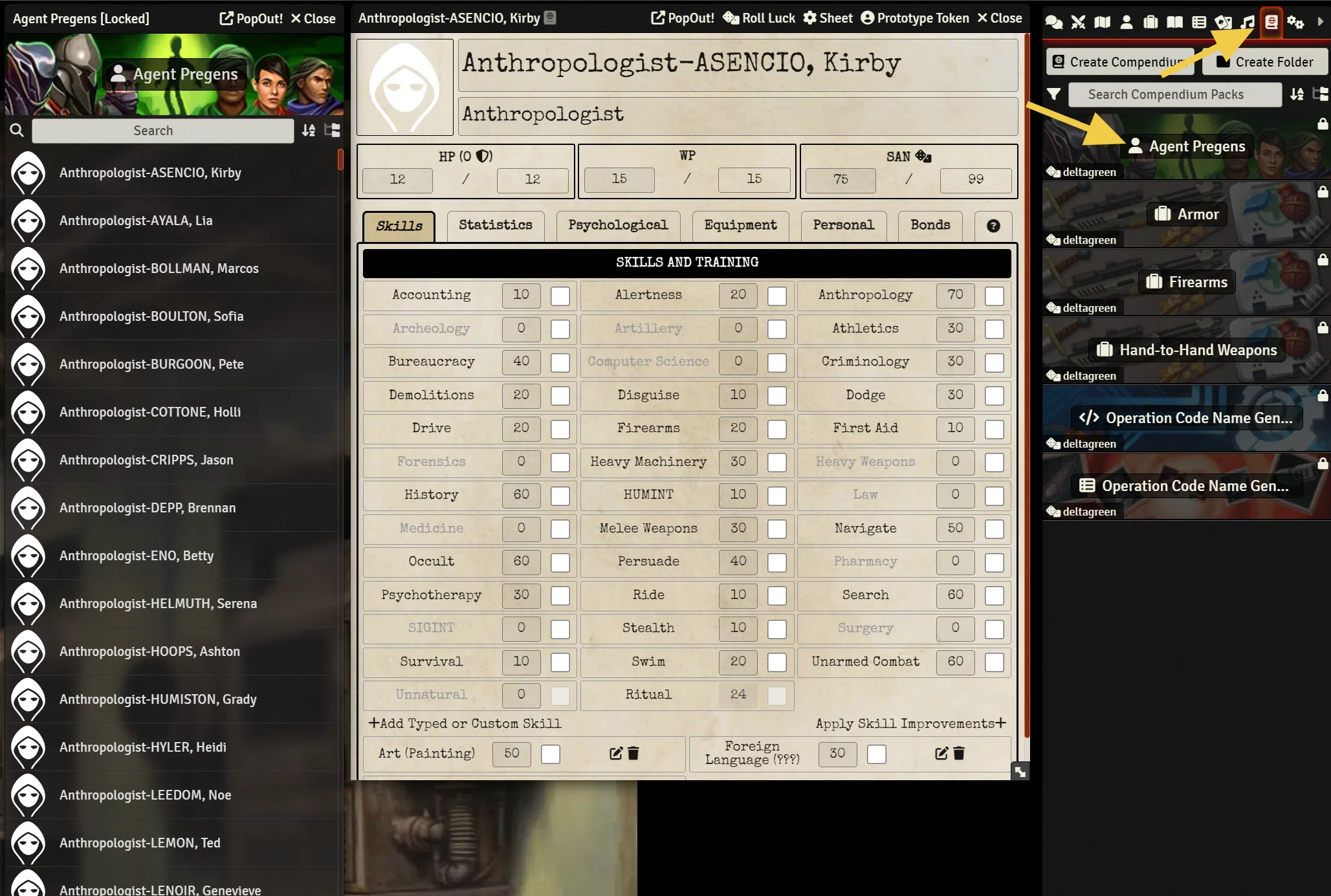Pregenerated Agent Compendium