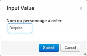 Saisie du nom du personnage