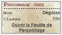 Personnage créé et ouverture de la feuille